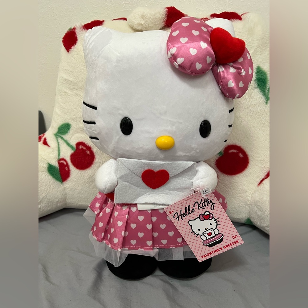 Hello Kitty Valentine’s Day Greeter Plush with Pink Heart Dress and Red Bow 💌 💝